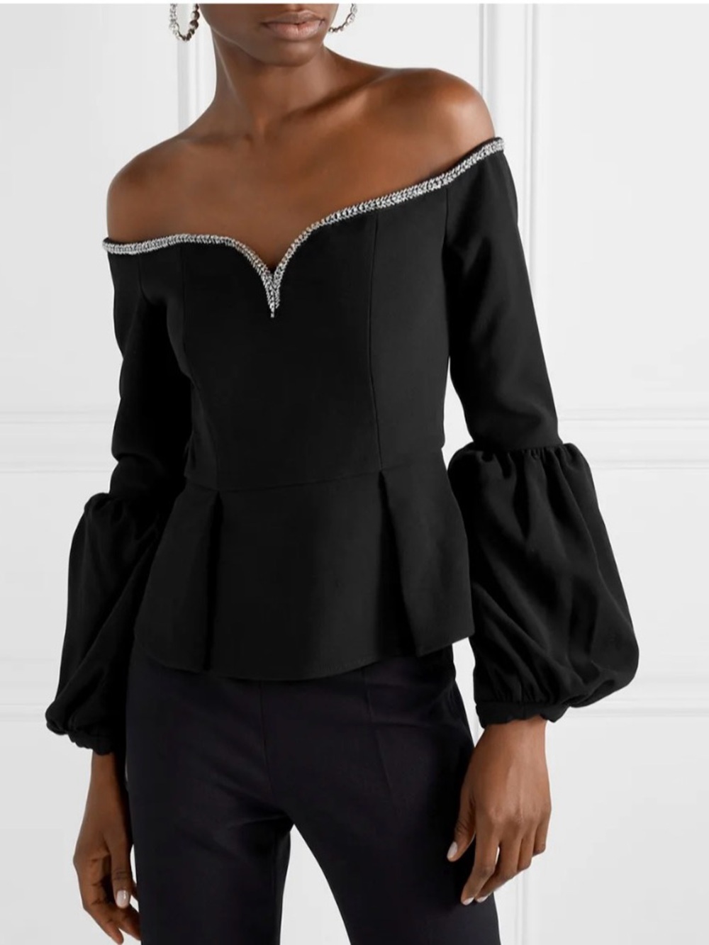 Self-Portrait Puff Sleeve Sequin Blouse Black S US 4 UK 8